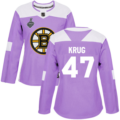 Personalized Bruins #47 Torey Krug Purple Authentic Fights Cancer Stanley Cup Final Bound Women’s Stitched Hockey Jersey