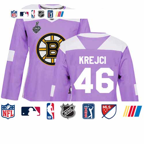 Personalized Bruins #46 David Krejci Purple Authentic Fights Cancer Stanley Cup Final Bound Women’s Stitched Hockey Jersey