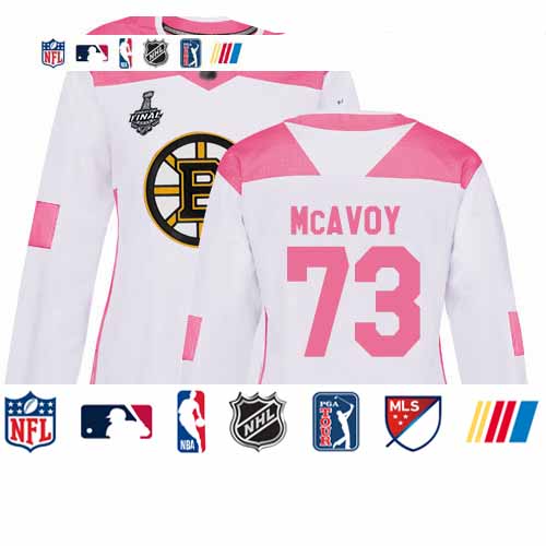 Personalized Bruins #73 Charlie McAvoy White Pink Authentic Fashion Stanley Cup Final Bound Women’s Stitched Hockey Jersey
