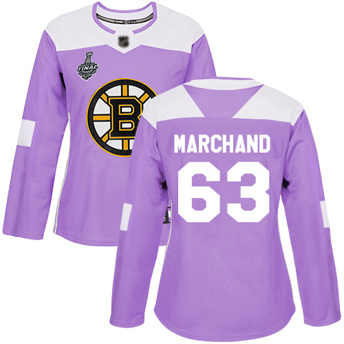 Personalized Bruins #63 Brad Marchand Purple Authentic Fights Cancer Stanley Cup Final Bound Women’s Stitched Hockey Jersey
