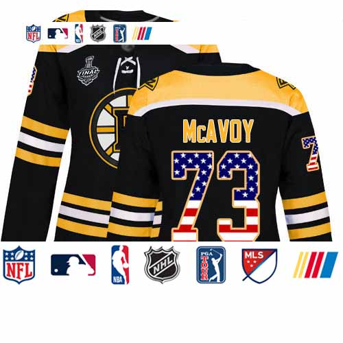 Personalized Bruins #73 Charlie McAvoy Black Home Authentic USA Flag Stanley Cup Final Bound Women’s Stitched Hockey Jersey