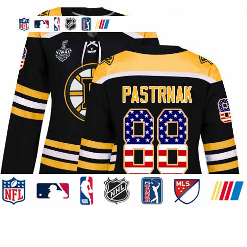 Personalized Bruins #88 David Pastrnak Black Home Authentic USA Flag Stanley Cup Final Bound Women’s Stitched Hockey Jersey