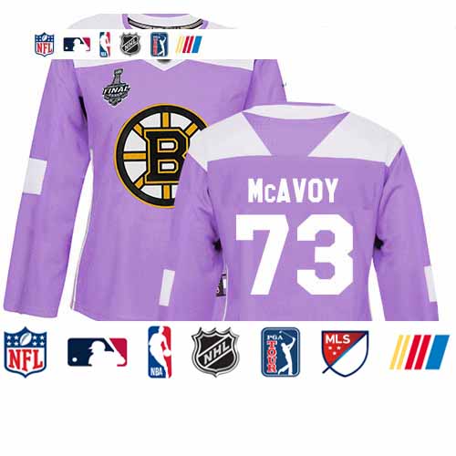 Personalized Bruins #73 Charlie McAvoy Purple Authentic Fights Cancer Stanley Cup Final Bound Women’s Stitched Hockey Jersey