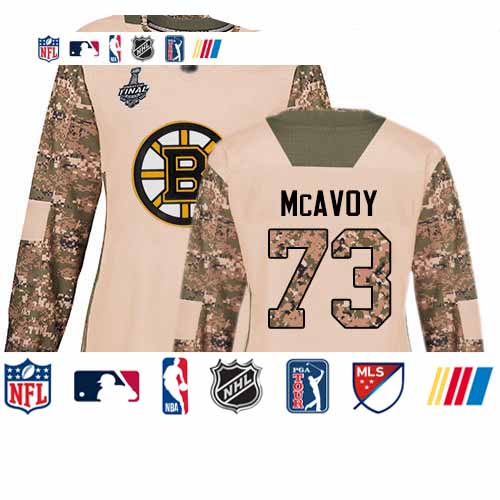 Personalized Bruins #73 Charlie McAvoy Camo Authentic 2017 Veterans Day Stanley Cup Final Bound Women’s Stitched Hockey Jersey