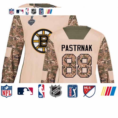 Personalized Bruins #88 David Pastrnak Camo Authentic 2017 Veterans Day Stanley Cup Final Bound Women’s Stitched Hockey Jersey