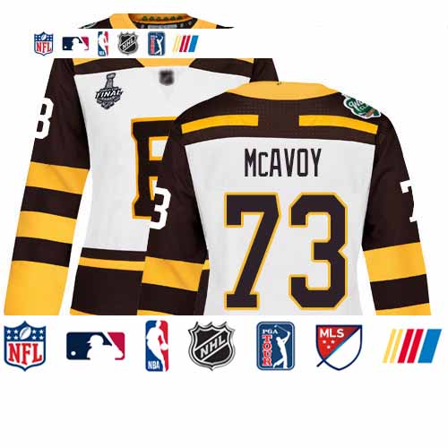 Personalized Bruins #73 Charlie McAvoy White Authentic 2019 Winter Classic Stanley Cup Final Bound Women’s Stitched Hockey Jersey