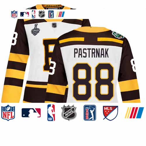 Personalized Bruins #88 David Pastrnak White Authentic 2019 Winter Classic Stanley Cup Final Bound Women’s Stitched Hockey Jersey