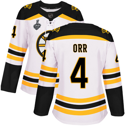 Personalized Bruins #4 Bobby Orr White Road Authentic Stanley Cup Final Bound Women’s Stitched Hockey Jersey