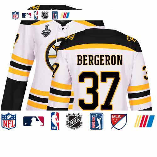 Personalized Bruins #37 Patrice Bergeron White Road Authentic Stanley Cup Final Bound Women’s Stitched Hockey Jersey
