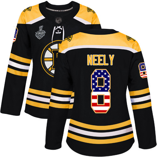 Personalized Bruins #8 Cam Neely Black Home Authentic USA Flag Stanley Cup Final Bound Women’s Stitched Hockey Jersey
