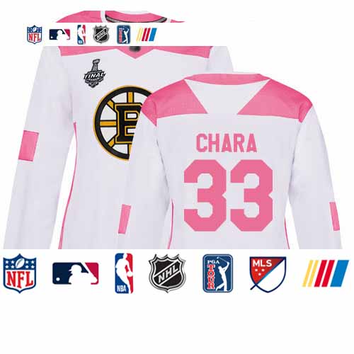 Personalized Bruins #33 Zdeno Chara White Pink Authentic Fashion Stanley Cup Final Bound Women’s Stitched Hockey Jersey