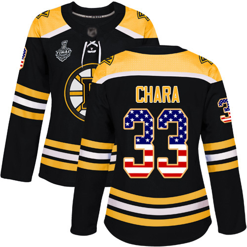 Personalized Bruins #33 Zdeno Chara Black Home Authentic USA Flag Stanley Cup Final Bound Women’s Stitched Hockey Jersey