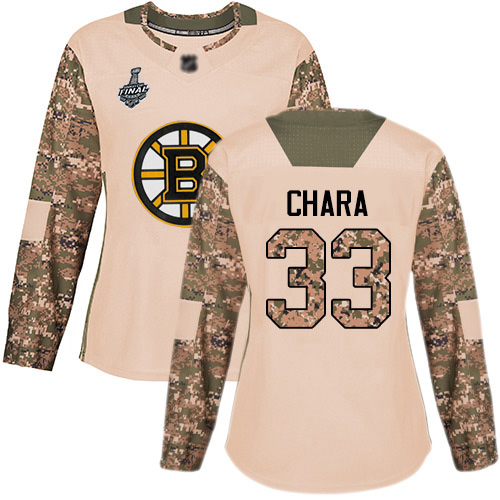 Personalized Bruins #33 Zdeno Chara Camo Authentic 2017 Veterans Day Stanley Cup Final Bound Women’s Stitched Hockey Jersey