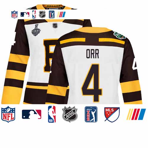 Personalized Bruins #4 Bobby Orr White Authentic 2019 Winter Classic Stanley Cup Final Bound Women’s Stitched Hockey Jersey