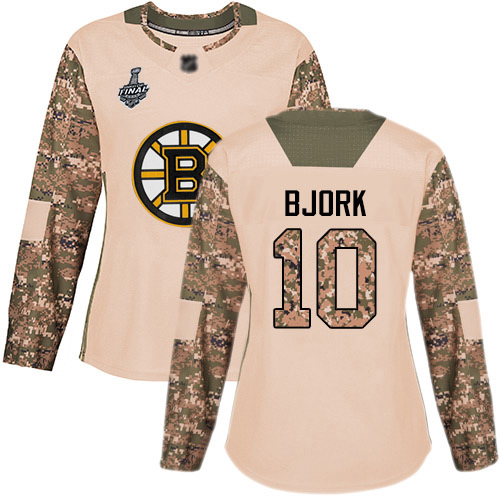 Personalized Bruins #10 Anders Bjork Camo Authentic 2017 Veterans Day Stanley Cup Final Bound Women’s Stitched Hockey Jersey