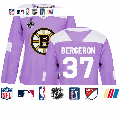 Personalized Bruins #37 Patrice Bergeron Purple Authentic Fights Cancer Stanley Cup Final Bound Women’s Stitched Hockey Jersey