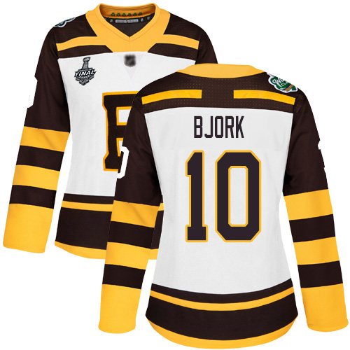 Personalized Bruins #10 Anders Bjork White Authentic 2019 Winter Classic Stanley Cup Final Bound Women’s Stitched Hockey Jersey