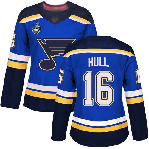 Personalized Blues #16 Brett Hull Blue Home Authentic Stanley Cup Final Bound Women’s Stitched Hockey Jersey
