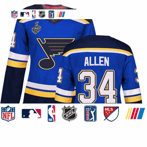 Personalized Blues #34 Jake Allen Blue Home Authentic Stanley Cup Final Bound Women’s Stitched Hockey Jersey