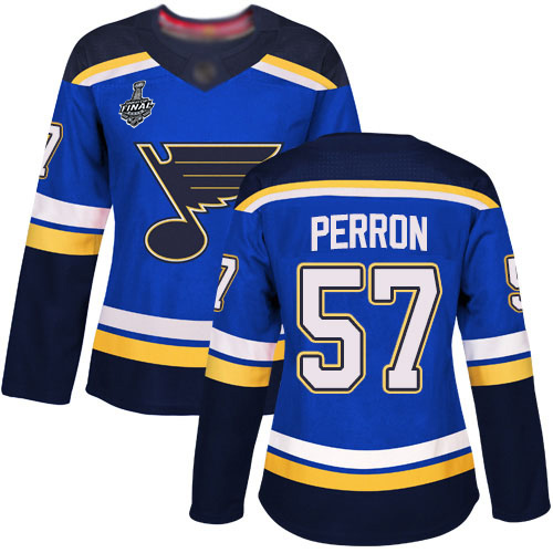 Personalized Blues #57 David Perron Blue Home Authentic Stanley Cup Final Bound Women’s Stitched Hockey Jersey