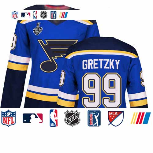 Personalized Blues #99 Wayne Gretzky Blue Home Authentic Stanley Cup Final Bound Women’s Stitched Hockey Jersey