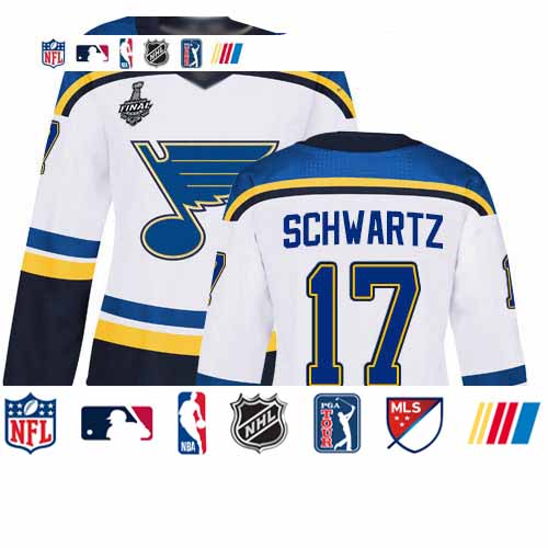 Personalized Blues #17 Jaden Schwartz White Road Authentic Stanley Cup Final Bound Women’s Stitched Hockey Jersey