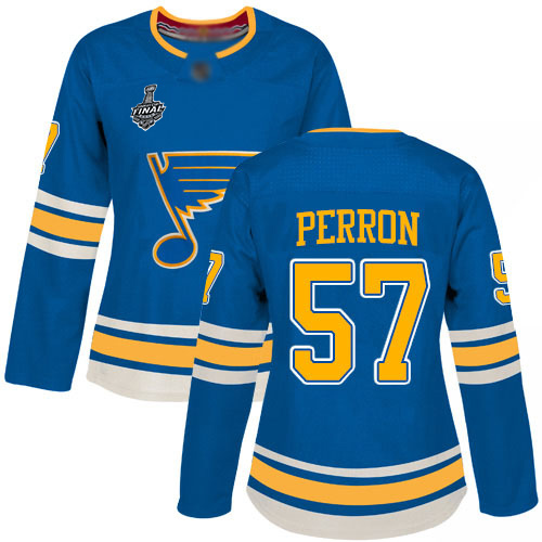Personalized Blues #57 David Perron Blue Alternate Authentic Stanley Cup Final Bound Women’s Stitched Hockey Jersey