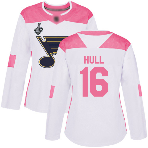 Personalized Blues #16 Brett Hull White Pink Authentic Fashion Stanley Cup Final Bound Women’s Stitched Hockey Jersey