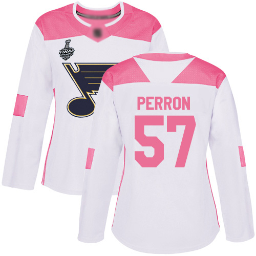 Personalized Blues #57 David Perron White Pink Authentic Fashion Stanley Cup Final Bound Women’s Stitched Hockey Jersey