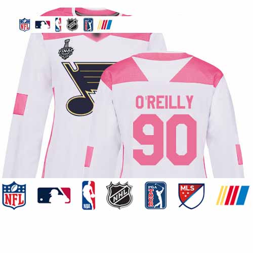 Personalized Blues #90 Ryan O’Reilly White Pink Authentic Fashion Stanley Cup Final Bound Women’s Stitched Hockey Jersey