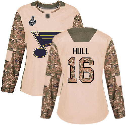 Personalized Blues #16 Brett Hull Camo Authentic 2017 Veterans Day Stanley Cup Final Bound Women’s Stitched Hockey Jersey