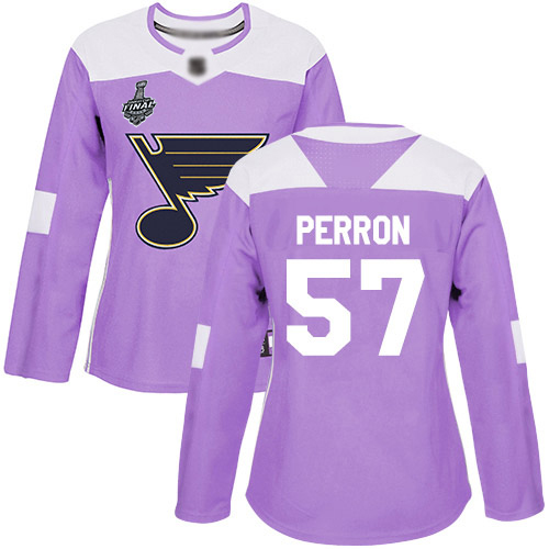 Personalized Blues #57 David Perron Purple Authentic Fights Cancer Stanley Cup Final Bound Women’s Stitched Hockey Jersey