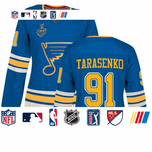 Personalized Blues #91 Vladimir Tarasenko Blue Alternate Authentic Stanley Cup Final Bound Women’s Stitched Hockey Jersey