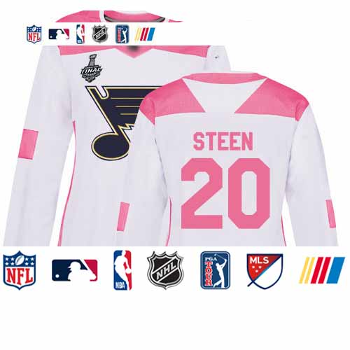 Personalized Blues #20 Alexander Steen White Pink Authentic Fashion Stanley Cup Final Bound Women’s Stitched Hockey Jersey