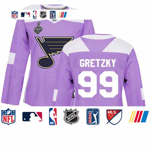 Personalized Blues #99 Wayne Gretzky Purple Authentic Fights Cancer Stanley Cup Final Bound Women’s Stitched Hockey Jersey