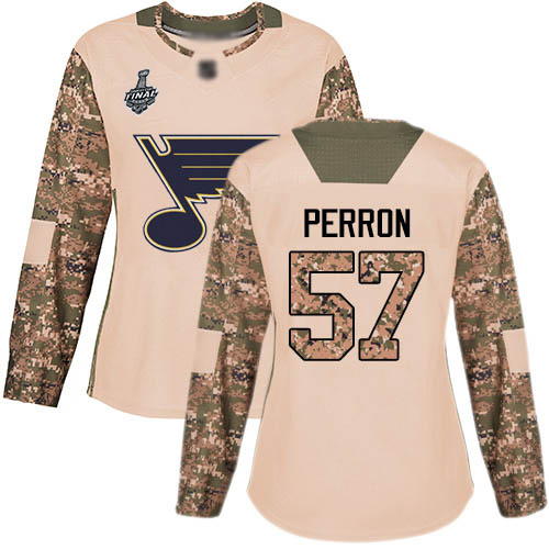 Personalized Blues #57 David Perron Camo Authentic 2017 Veterans Day Stanley Cup Final Bound Women’s Stitched Hockey Jersey