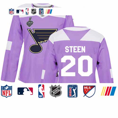 Personalized Blues #20 Alexander Steen Purple Authentic Fights Cancer Stanley Cup Final Bound Women’s Stitched Hockey Jersey