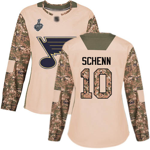 Personalized Blues #10 Brayden Schenn Camo Authentic 2017 Veterans Day Stanley Cup Final Bound Women’s Stitched Hockey Jersey