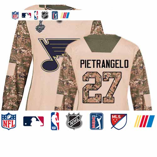 Personalized Blues #27 Alex Pietrangelo Camo Authentic 2017 Veterans Day Stanley Cup Final Bound Women’s Stitched Hockey Jersey