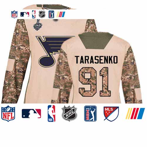 Personalized Blues #91 Vladimir Tarasenko Camo Authentic 2017 Veterans Day Stanley Cup Final Bound Women’s Stitched Hockey Jersey