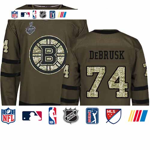 Personalized Bruins #74 Jake DeBrusk Green Salute to Service Stanley Cup Final Bound Stitched Hockey Jersey