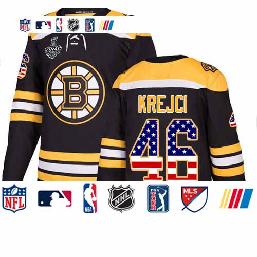 Personalized Bruins #46 David Krejci Black Home Authentic USA Flag Stanley Cup Final Bound Stitched Hockey Jersey