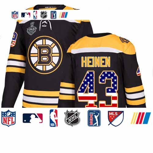 Personalized Bruins #43 Danton Heinen Black Home Authentic USA Flag Stanley Cup Final Bound Stitched Hockey Jersey