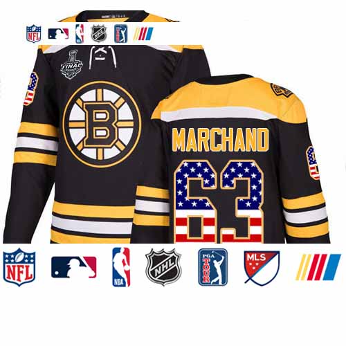 Personalized Bruins #63 Brad Marchand Black Home Authentic USA Flag Stanley Cup Final Bound Stitched Hockey Jersey