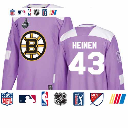 Personalized Bruins #43 Danton Heinen Purple Authentic Fights Cancer Stanley Cup Final Bound Stitched Hockey Jersey