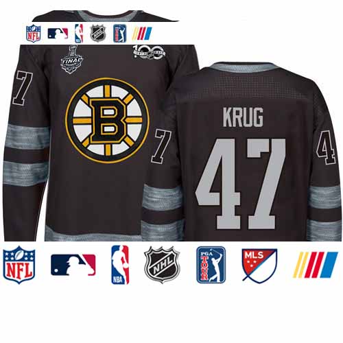 Personalized Bruins #47 Torey Krug Black 1917-2017 100th Anniversary Stanley Cup Final Bound Stitched Hockey Jersey