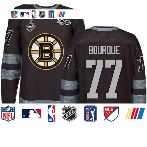 Personalized Bruins #77 Ray Bourque Black 1917-2017 100th Anniversary Stanley Cup Final Bound Stitched Hockey Jersey