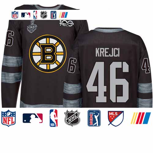 Personalized Bruins #46 David Krejci Black 1917-2017 100th Anniversary Stanley Cup Final Bound Stitched Hockey Jersey
