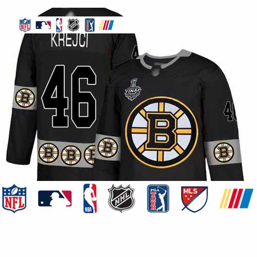 Personalized Bruins #46 David Krejci Black Authentic Team Logo Fashion Stanley Cup Final Bound Stitched Hockey Jersey