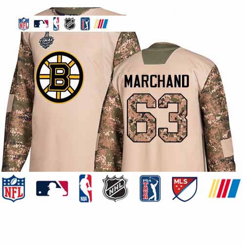 Personalized Bruins #63 Brad Marchand Camo Authentic 2017 Veterans Day Stanley Cup Final Bound Stitched Hockey Jersey